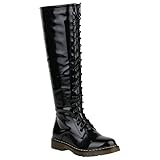  Damen Worker Boots Leder-Optik Stiefel Outdoor Schuhe Profilsohle 152200 Schwarz Lack Lack 38 Flandell