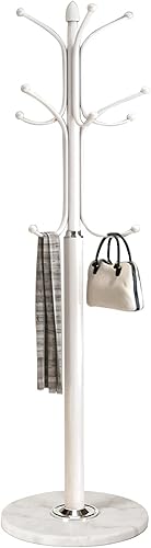 Kertnic Perchero de metal con base de mármol natural, árbol de pasillo independiente con 12 ganchos para colgar bufanda, bolsa, chaqueta,