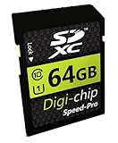 Digi Chip 64 GB SDXC, Class 10, Speicherkarte für Nikon D3100, Nikon D3400, Nikon D5600, Nikon D7500 und Nikon 850 Digital SLR-Kameras
