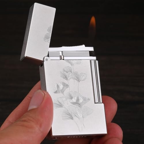 Encendedor de latón recargable con llama suave color plateado miniatura 2