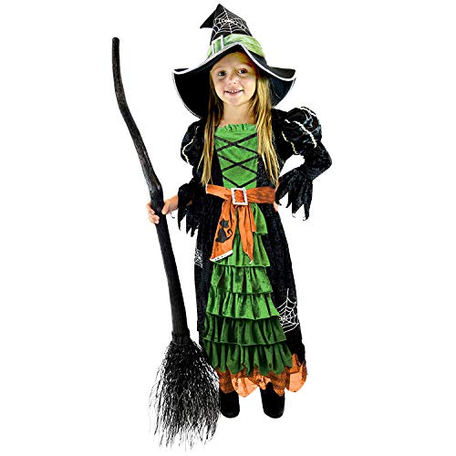 Spooktacular Creations Fairytale Green Cute Witch Dress Halloween Costume Deluxe Set With Hat For Girls (S) #TOP3