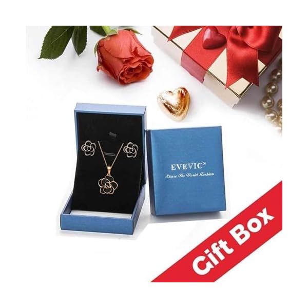 EVEVIC Rose Flower Necklace Earrings Set for Women 18K Gold Plated Hypoallergenic Jewelry Sets - Image 7