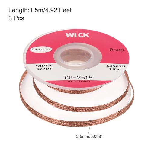 Image of MECCANIXITY Solder Wick Braid No-Clean Desoldering Wick Braid 0.1 Inch Width 5 Feet Length for Remove the Solder Electrical Components 3 Pack