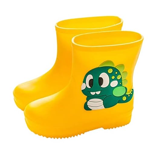 Kids Rain Boot Non-Slip Waterroof PVC Child Wllies Cute Dinosaur Crtoon Carry Handles Snow Shoes Galoshes Design Lightweight Wllingtons Boot Everyday Perfect Outdoor Rain (Yellow, 6.5 Infant)