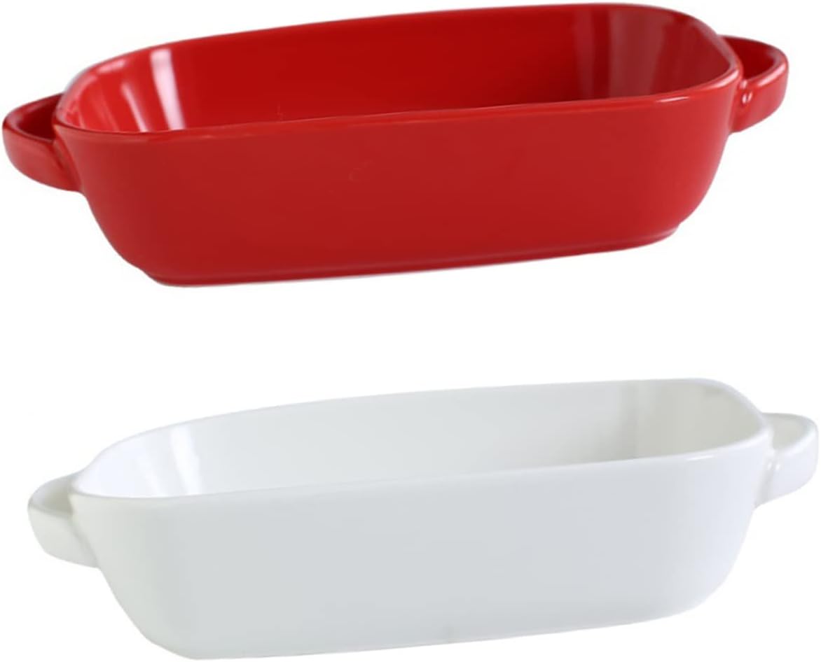 Amosfun 2Pcs Oval Ceramic Baking Tray Heat Resistant Soup Plate Cheesecake Dish for Serving Desserts Salads and Hot Dishes