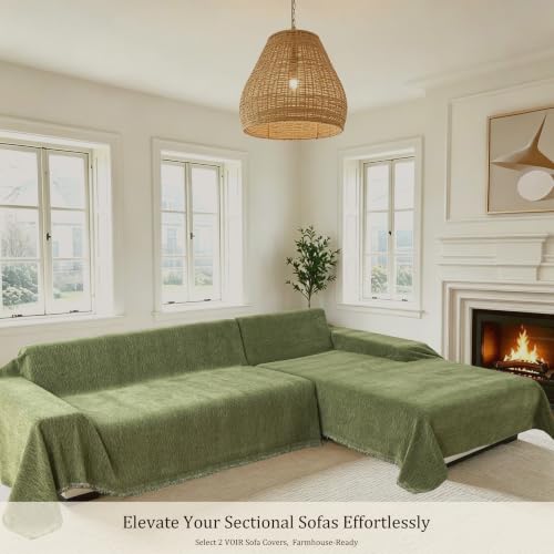 VOIR Couch Cover Washable for 3 Cushion Chenille Sofa Slipcover, Green — view 5