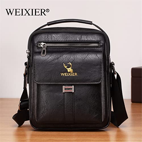 Bolsa escolar de couro, bolsa transversal casual, bolsa de mão, resistente à água (, Preto, Medium