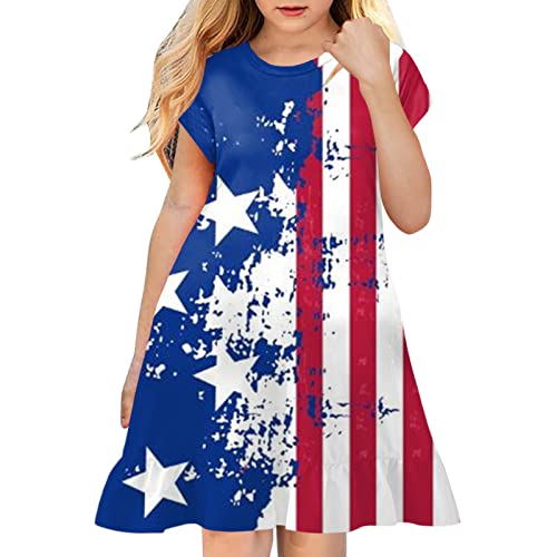 Zanjkr Vestido casual de verão para meninas de 4 de julho, dia independente, com listras e estrelas,