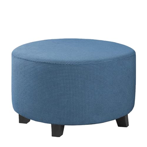 GAMUKAI Round Ottoman Slipcover, Stretch Elastic Cover Fits 20"-23" Diameter, Washable Furniture Protector for Storage Ottomans, Footrests & Poufs (Dusty Blue, Medium)