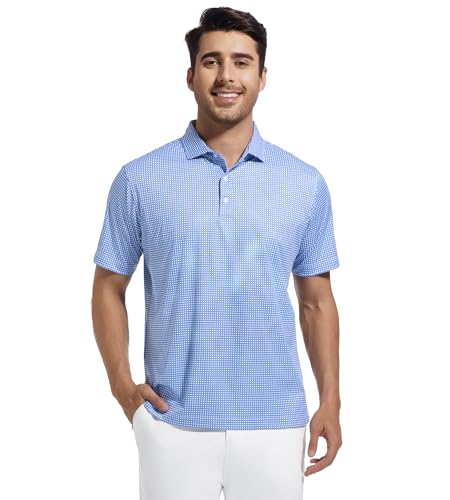 Alex Vando Mens Golf Shirt Moisture Wicking Classic Print Golf Shirts for Men
