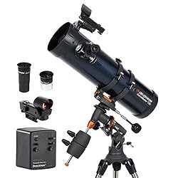 Celestron 31051 AstroMaster 130EQ Motor Drive Newt...: SEGUIMIENTO: montura ecuatorial alemana manual con círculos de ajuste para localizar y rastrear con precisión los objetos del cielo El motor rastrea automáticamente los objetos celestes cuando parecen moverse por el cielo nocturno FÁCIL DE MONTAR: tr...