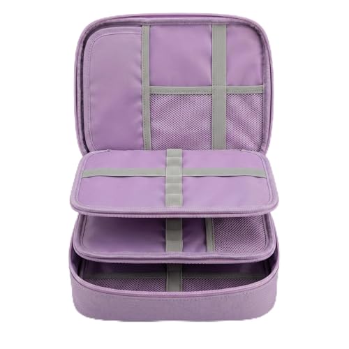 Estojo Escolar Box 72 Pens Nylon com Alça – Organizador Jumbo Grande com Divisória e Elásticos – Capacidade até 100 Lápis – Menino e Menina (Lilás)