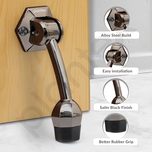 Image of Plantex Door Stopper for Main Door /5-Inch Stopper with Rubber Grip /Stoppers for Wooden Door /Stops for Door - Pack of 2 (Satin Black)