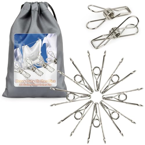 Maqihan Clothes Pin - 30Pack Metal Clothes Pin With Bag Clothes Pins Heavy Duty Outdoor Metal Clothes Pins Clips Metal Chip Clips Stainless Steel Clothes Pins Metal Chip Clips Heavy Duty Clothes Line Clip cover