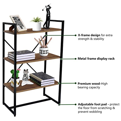 Image of About Space 3-Tier Book Shelf (3.5 ft) - Multipurpose Wooden Utility Rack with Metal Frame & Adjustable Bush - DIY Open Display Rack /Shelf Storage Organizer Stand