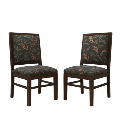 Image of KENDALWOOD Furniture | Solid Wood Dining, Study, Home Chair | Multipurpose Chair Set of 2 | Color:- Walnut Finish with Grey Printed Cushions | Pre-Assembled | 1 Year Warranty |