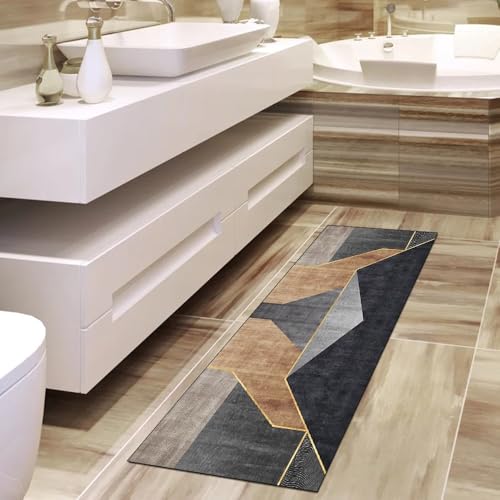 Tapis de cuisine noir marron 90x800 cm antidérapant patchwork - 4