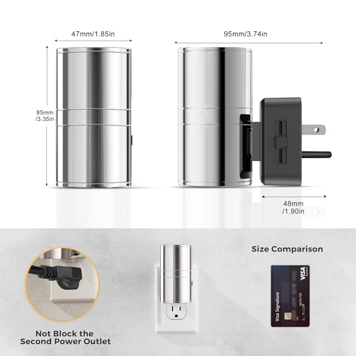 Image of L LOHAS LED Night Light, Night Lights Plug into Wall, Smooth Silver Glossy Plating Metal-Shade Nightlights, Light Sensor, Soft White 3000K, Dimmable Nightlight Plug in for Hallway Bedroom,2 Pack