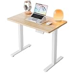HUANUO 80cm Small Electric Standing Desk Adjustable Height, 4 Memory Height Settings, Sit Stand Up Desk for Home Office & Computer Workstation,Light Walnut