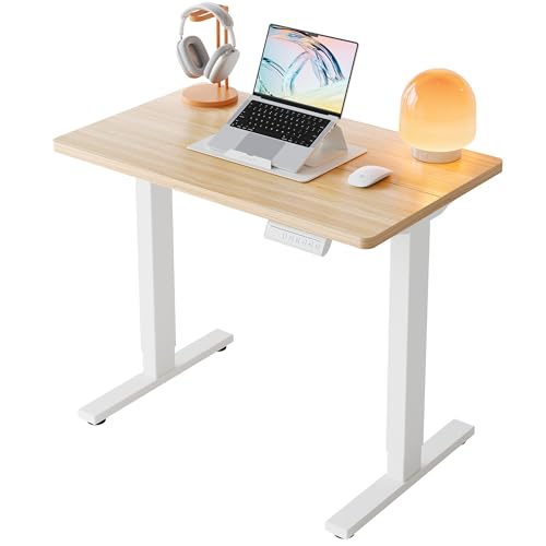 HUANUO 32' Small Electric Standing Desk Adjustable Height, 4 Memory Height Settings, Sit Stand Up Desk for Home Office & Computer Workstation, LightWalnut
