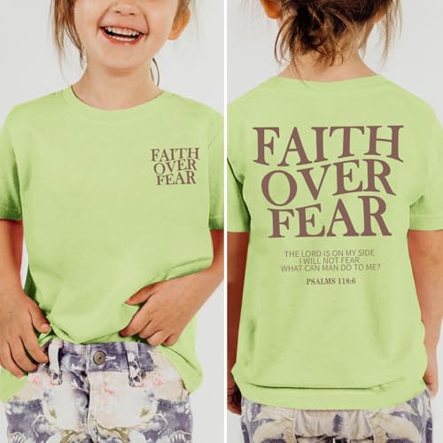 Image of Girls Faith Over Fear Christian Shirts for Kids Jesus God Bible Verse Religious Tshirt Cute Preppy Graphic Tees Tops