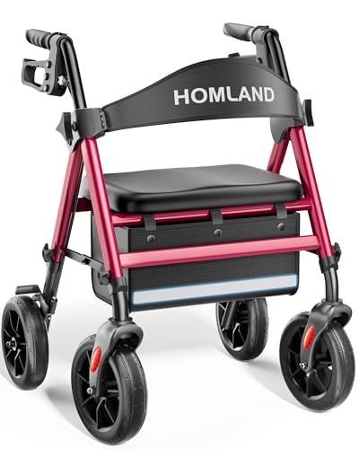 HOMLAND Rollator Walkers for Seniors with Seat, 8' All Terrain Wheels, Durable Aluminum Frame,...