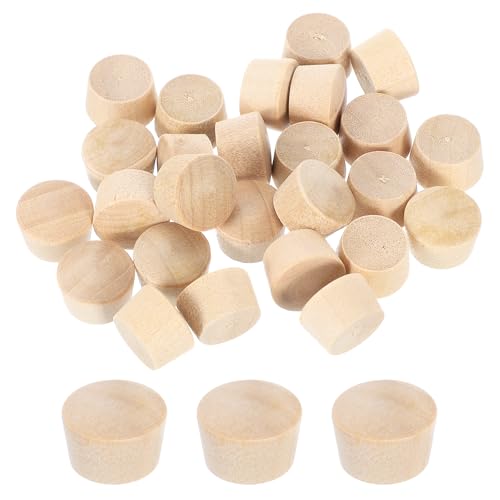 Image of uxcell 26Pcs Wood Button Plugs, 12mm /0.47 inch Flat Head Hardwood Screw Hole Plug Wooden Caps Buttons Wood Plug for Furniture Woodworking Craft Decor (13.5mm x 12mm)