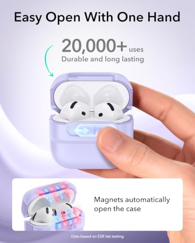 Image of ESR for AirPods 4 Case, Compatible with AirPods 4 Generation Case (2024)(USB-C), MagSafe Compatible, Magnetic Lid Lock, Drop-Proof Protection Cover with Lanyard, Pulse Series, Purple