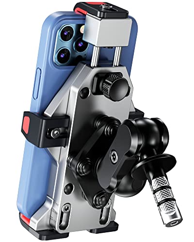 BRCOVAN Anti-Theft Aluminum Alloy Motorcycle Fork Stem Phone Mount with Vibration Dampener & High-Speed Secure Lock, One-Push Automatically Lock Metal Cell Phone Holder for 4.7''-7.2'' Smartphone