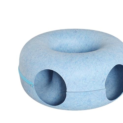 Tunnel chat donut bleu avec lit interactif cachette et fond lavable - 3