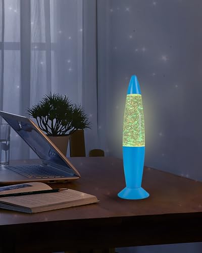 Image of Vanful 13 Inches Blue Glitter Lamp with Hexagonal and Pentagonal Sparkles Large Adored by Adults and Kids for Years, Glitter Blue Night Light for Boys Girls Bedroom Office Decor, Relaxing