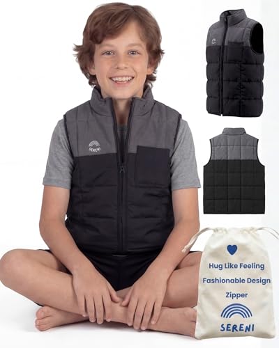 Sereni Weighted Calming Vest for Kids Charcoal Black Therapy Compression Vest Sensory for Emotional Regulation - Medium