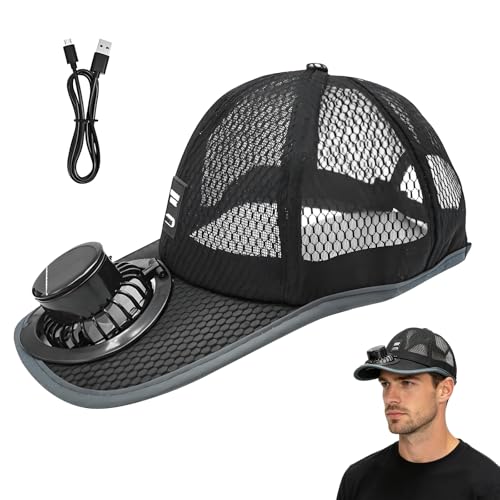 Solar Powered Fan Hat Cool Fan Baseball Caps Men Women 3 Adjustable Speed Solar Powered/USB Charging Fan Sun Hats Golf Beach Mesh Caps (Black)