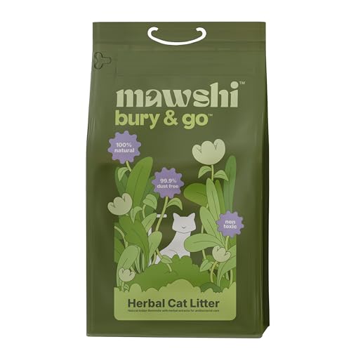 Image of bury & go by mawshi Herbal Cat Litter 5kg, 100% Biodegradable & Toxin Free, Natural Bentonite, Long Lasting Odour Control,3X Stronger Absorption, Dust Free, Low Tracking, Safe for Adult Cats & Kittens