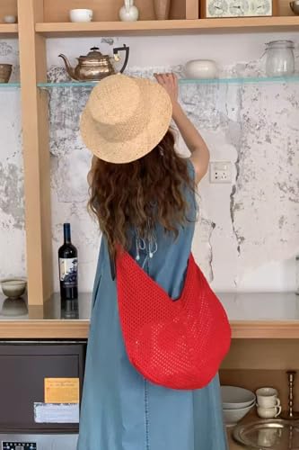 Ulisty Women Cotton Crochet String Bag Slouchy Summer Beach Hobo Purse Bohemian Knitted Vacation Shoulder Crossbody Handbag4