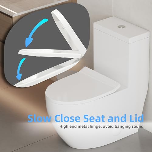Inodoro de una pieza alargado, moderno con taza envuelta, descarga silenciosa por sifón y jet dual 1,1/1,28 GPF, incluye asiento de cierre suave, empotrado a 12 pulgadas miniatura 3