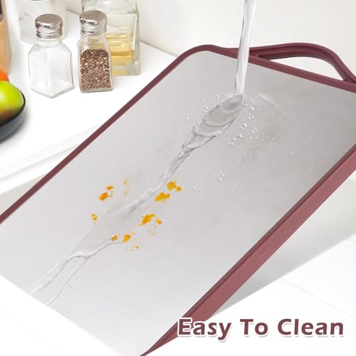 Image of RENVA Stainless Steel Cutting Board,Double Sided Steel Cutting Boards for Kitchen,Stainless Steel /Wheat Straw pp Large Board for Meat,Non Toxic Chopping(38x29 Brown)