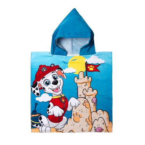 United Labels Paw Patrol Badeponcho für Jungen, Blau, Marshall, 50 x 100 cm, 100% Baumwolle, Kinder Badehandtuch mit Kapuze, Handtuch Poncho