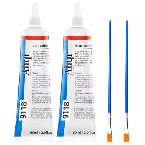 FALEIOR Fabric Glue Permanent, 2*60 ML Washable Clear Clothing Glue, Super Fabric Adhesive for Rhinestones, Patches, Clothes, Denim, Leather, Polyester, Fabrics, Doll Repair, Flannel, Cotton（2pcs） (2)