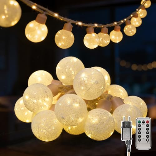 Lichterkette Außen Innen mit Stecker, 8M 16er 8 Modi Dimmbar LED...