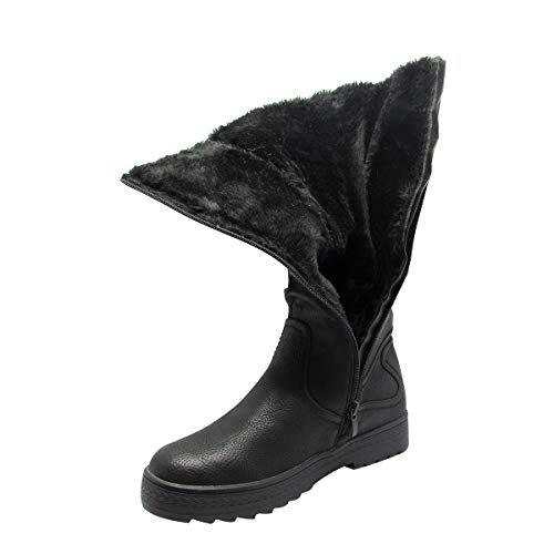 Stylish & Comfort Women's Fully Fur Lined Classic Mid-Calf Winter Boots Zipper-Up Warm Water Resistent Snow Shoes Black 5 #TOP3