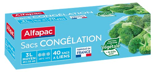 ALFAPAC - 40 freezer bags with ties – Medium – Wide opening – Eco-responsible – Made in France