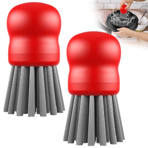 Image of Mini Dish Brush for Cleaning Chicken Shredder, Palm Brush Dish Scrubber with Ergonomic Grip, Kitchen Brush for Washing Dishes, Pans, Pots, Sink (2, Red)