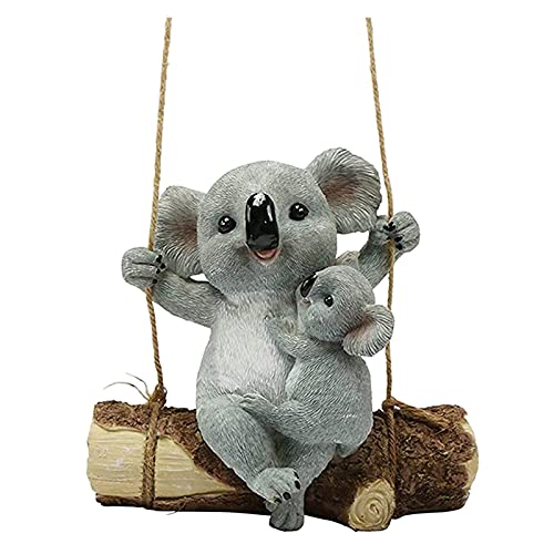 ZYuan Koala Statue Kreative Harz Garten Ornament Koala Bär Auf Schaukel Garten Statue Garten Baum Hängende Ornamente (Color : A) Cover
