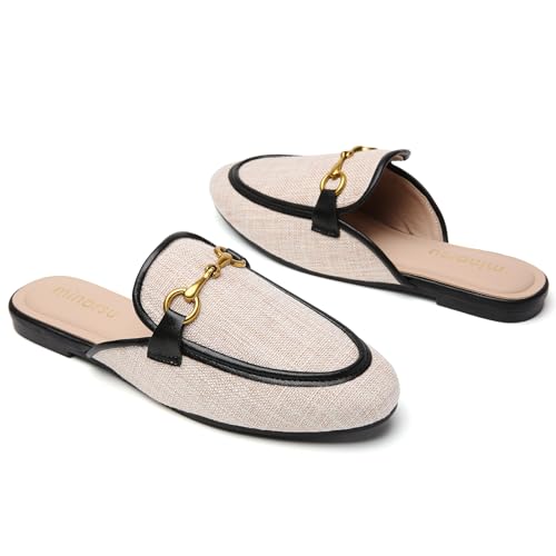 Image of Minorsu Buckle Mules for Women Flats Loafers Shoes for Work Office Business | Slip on,Round Toe,Backless,Slides, Casual
