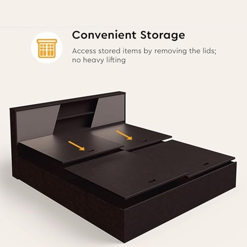 Image of Interio by Godrej Hannah and Restomagic Dual Queen Size Box Storage Bed + Mattress Combo Dual-Sided (78x60x5 Inches) Mattress with 5-Year Warranty, Bed headboard with Storage