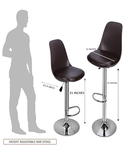 Image of DPI Modern Height Adjustable and 360 Degree Revolving Bar Stool | Kitchen Chair Suitable for Kitchen Cafeteria Dining Office Shops | (2, Brown)