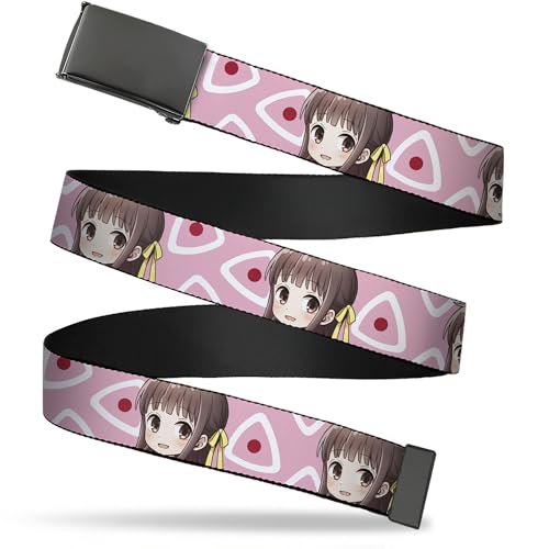 Buckle-Down Crunchyroll Belt, Flip Web Belt Fruits Basket Chibi Tohru Honda and Kimono Rice Ball Pink, 1.25 Inch Wide, Fits up to Size 42