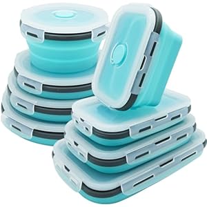 8 Pack Collapsible Silicone Food Storage Containers with Lids, Freezer & Dishwasher Safe, Foldable Lunch Box for Camper, Leftovers, Snacks, Meals