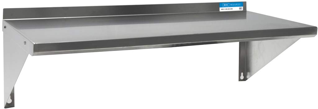 BK Resources Stainless Steel Wall Shelf, 16"x 32", 18 Gauge T-430 Steel, NSF Commercial Kitchen Food Service Use, 1.5" Backsplash, Angle Supports, BKWSE-1632